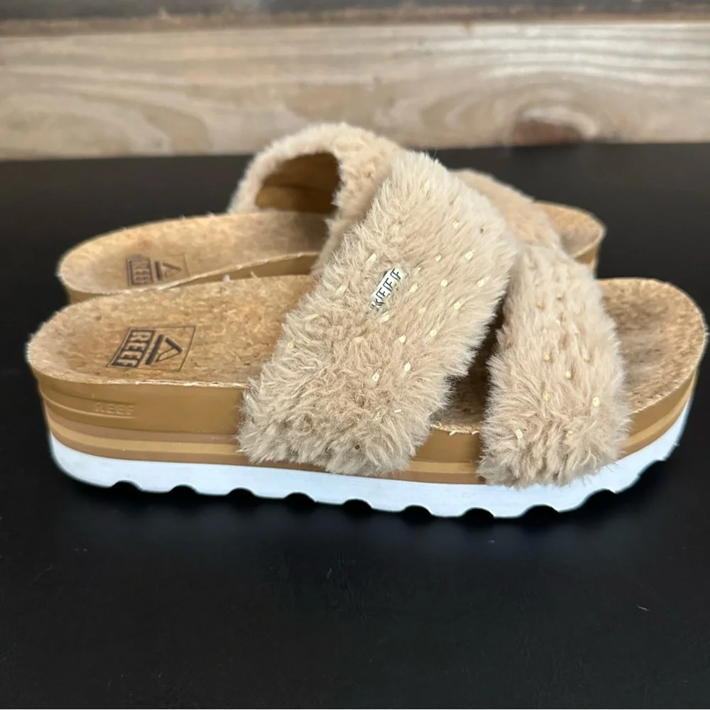 Reef Beige Fuzzy Strap Sandals - Picture 5 of 11